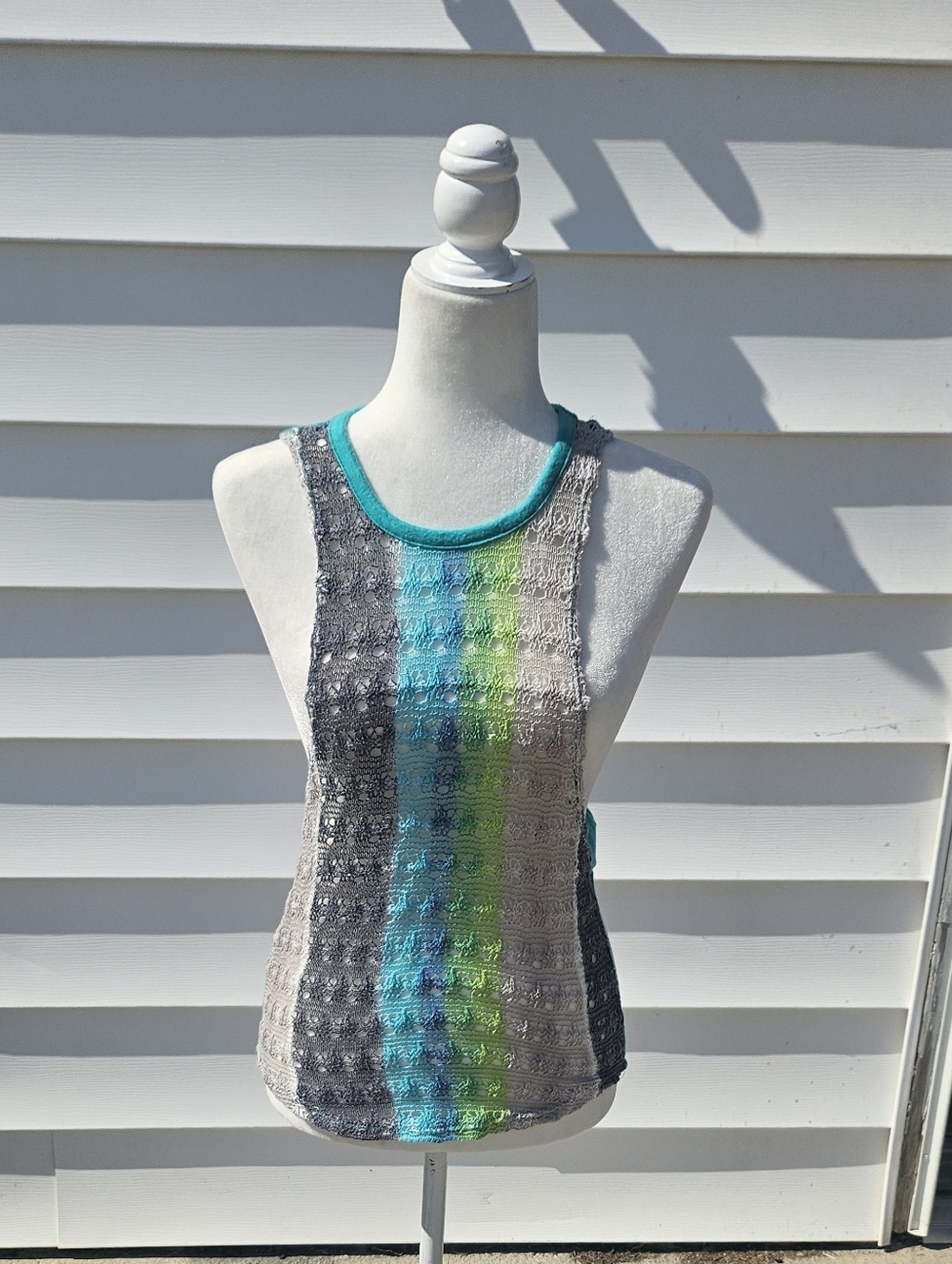 Sleeveless Textured Knit Tank Top Cover Up in Teal, Lime & Gray